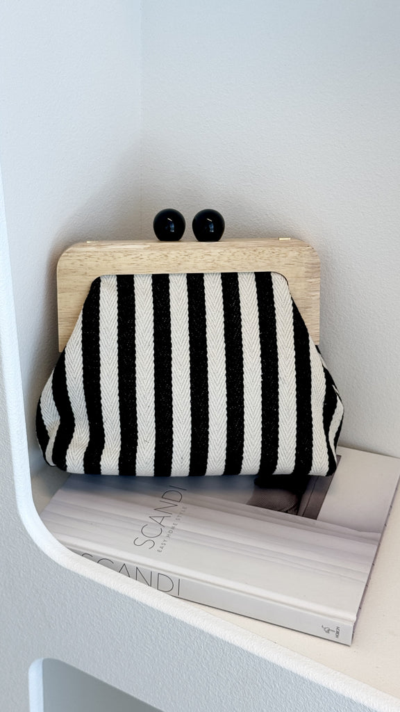 Neve Canvas Stripe Timber Clutch - Black / White - Billy J