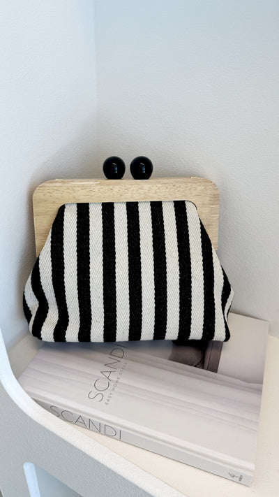 Load image into Gallery viewer, Neve Canvas Stripe Timber Clutch - Black / White - Billy J
