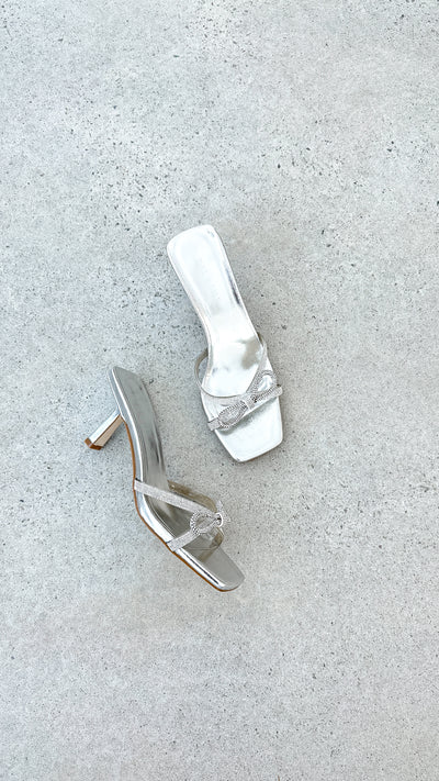 Load image into Gallery viewer, Fabia Heel - Silver Metallic Diamante - Billy J
