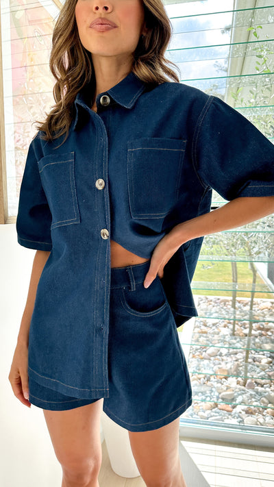 Load image into Gallery viewer, Olivia Shirt and Shorts Set - Dark Denim - Billy J
