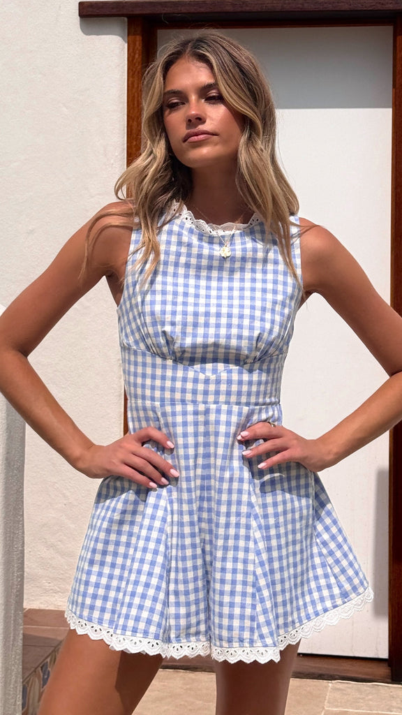 Shiamber Playsuit - Blue Check - Billy J