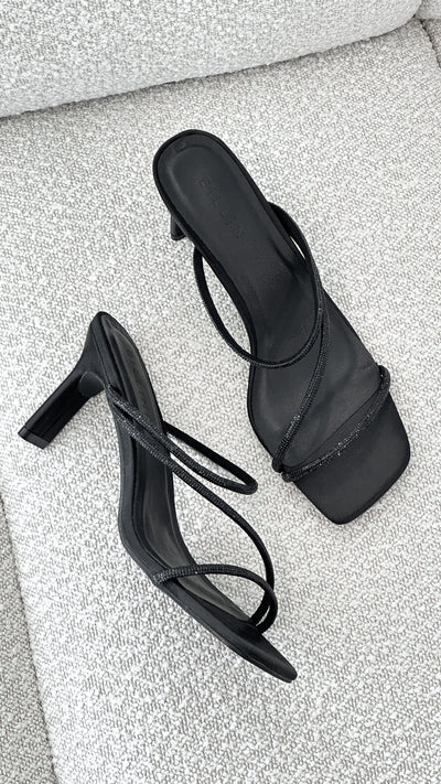 Load image into Gallery viewer, Femi Heel - Black Satin Diamante - Billy J
