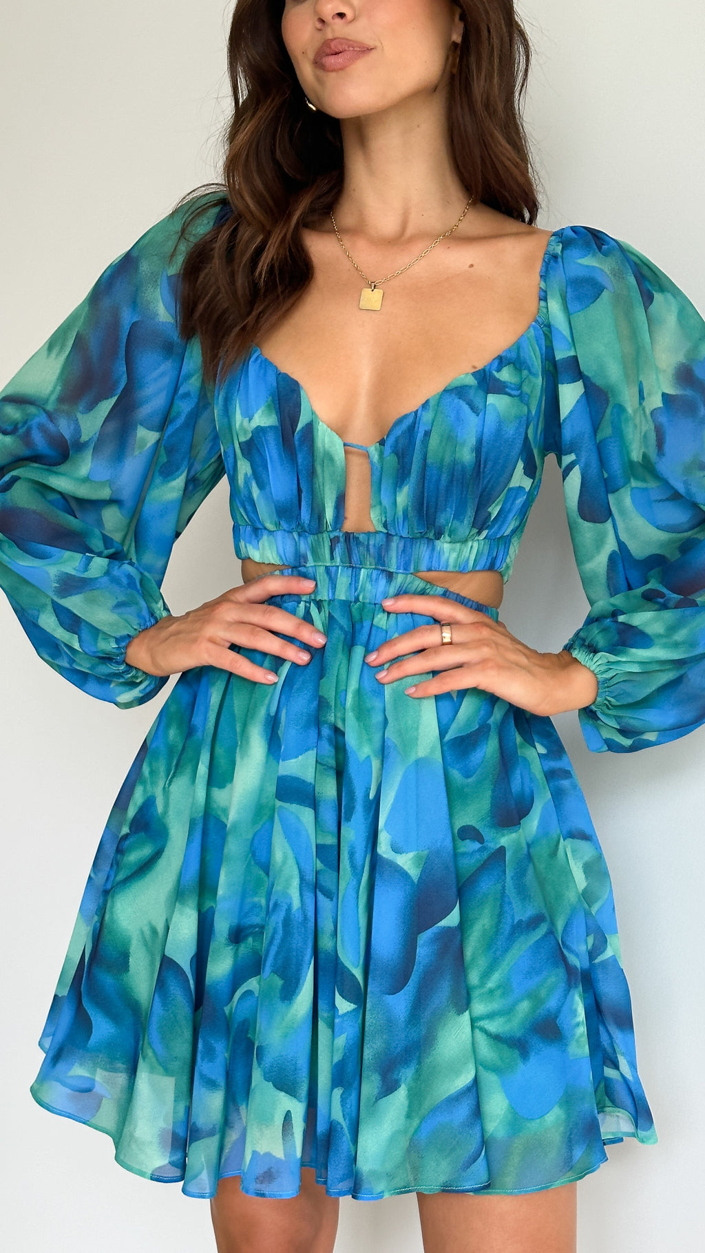 Xarissa Mini Dress - Blue / Green Print - Billy J