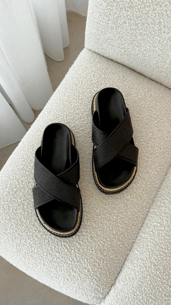 Aysha Slide - Black Raffia - Billy J