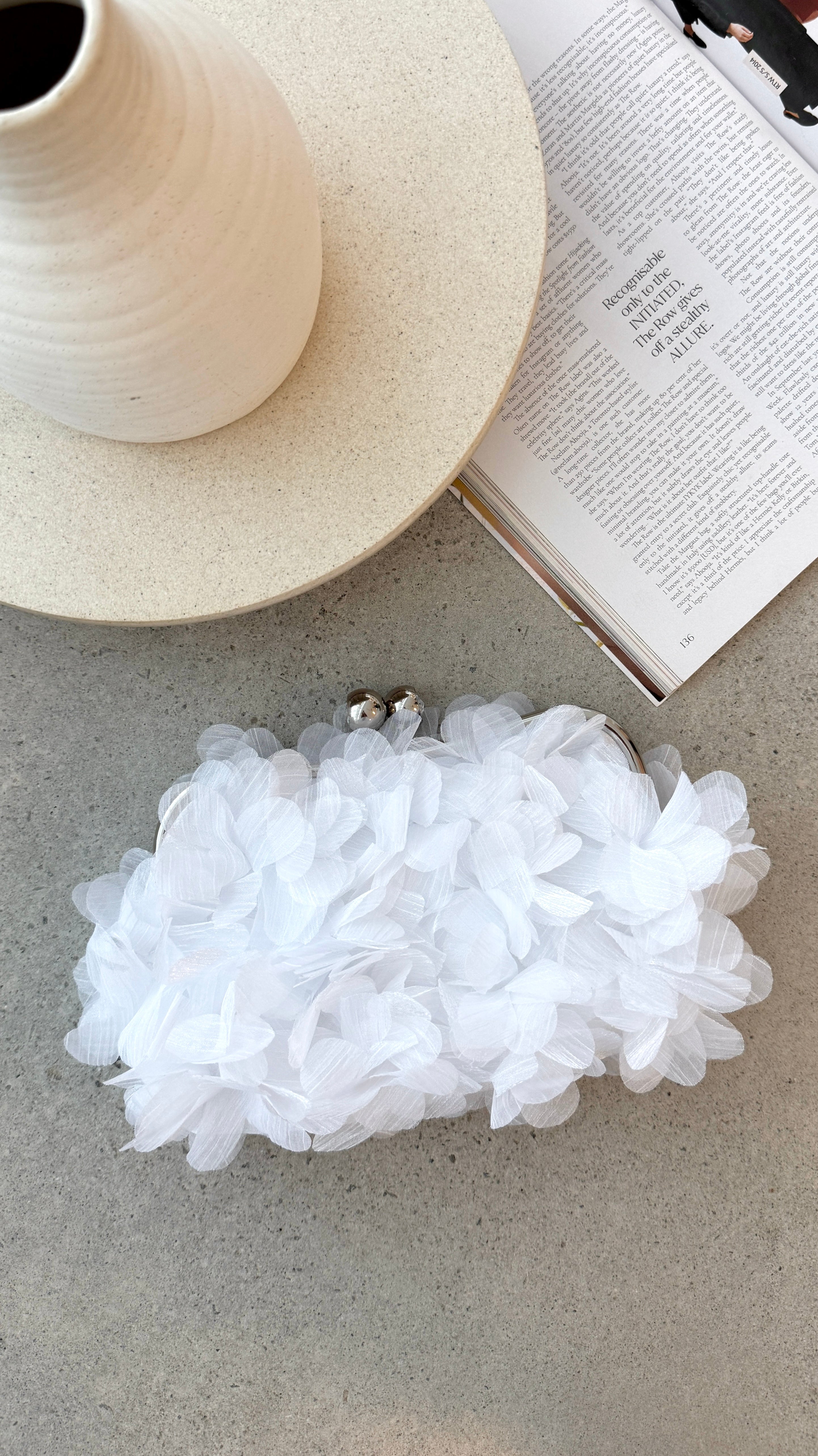 Chiffon Ruffle Clutch - White - Billy J