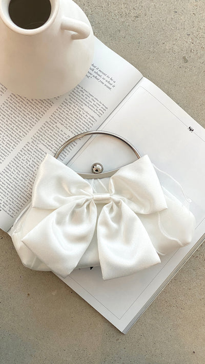 Load image into Gallery viewer, Satin Bow Clutch - White - Billy J
