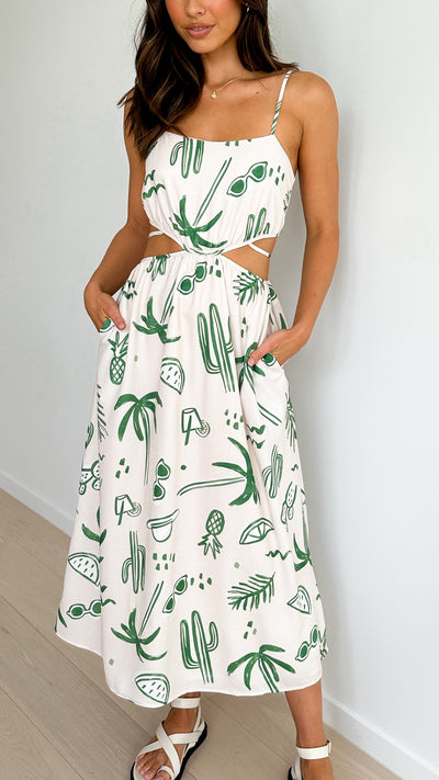 Load image into Gallery viewer, Sachi Midi Dress - Green Palm - Billy J
