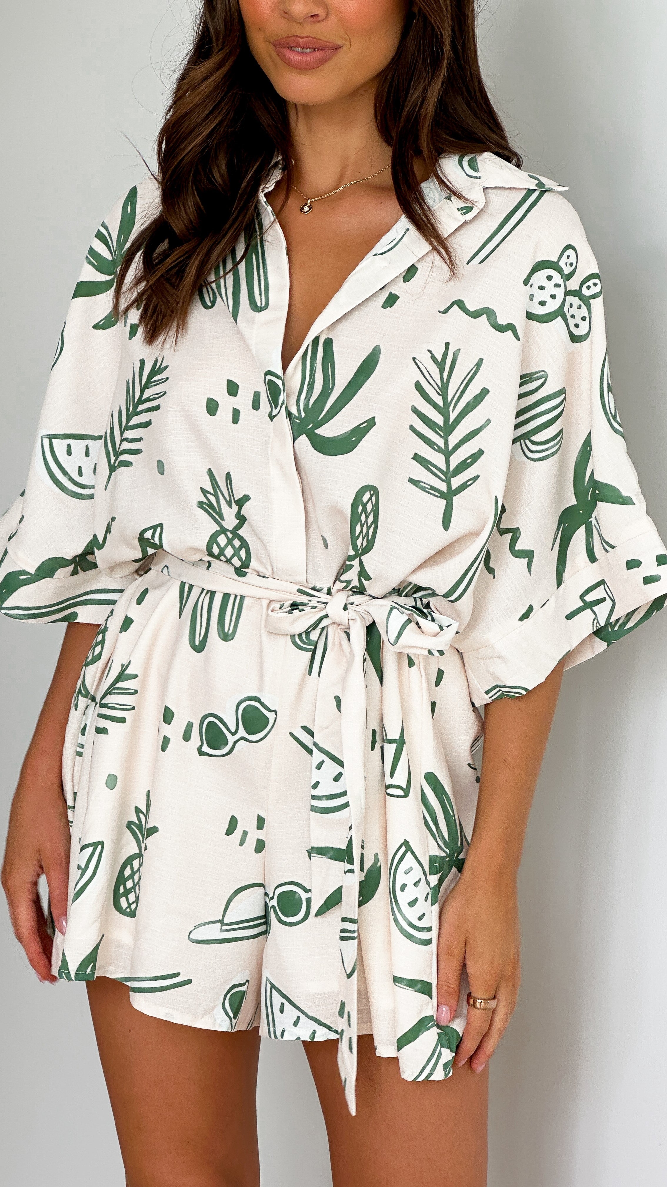 Jacquie Playsuit - Green Palm - Billy J