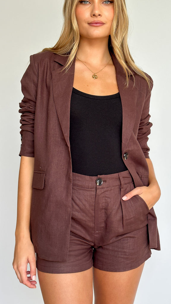 Hale Linen Blazer - Chocolate - Billy J