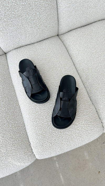 Load image into Gallery viewer, Pasquale Slides - Black leather - Billy J
