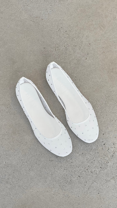 Load image into Gallery viewer, Gerani Flats - White Mesh Diamante - Billy J
