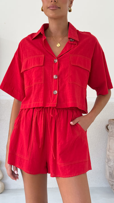 Load image into Gallery viewer, Bridgette Cropped Shirt and Shorts Set - Red - Billy J
