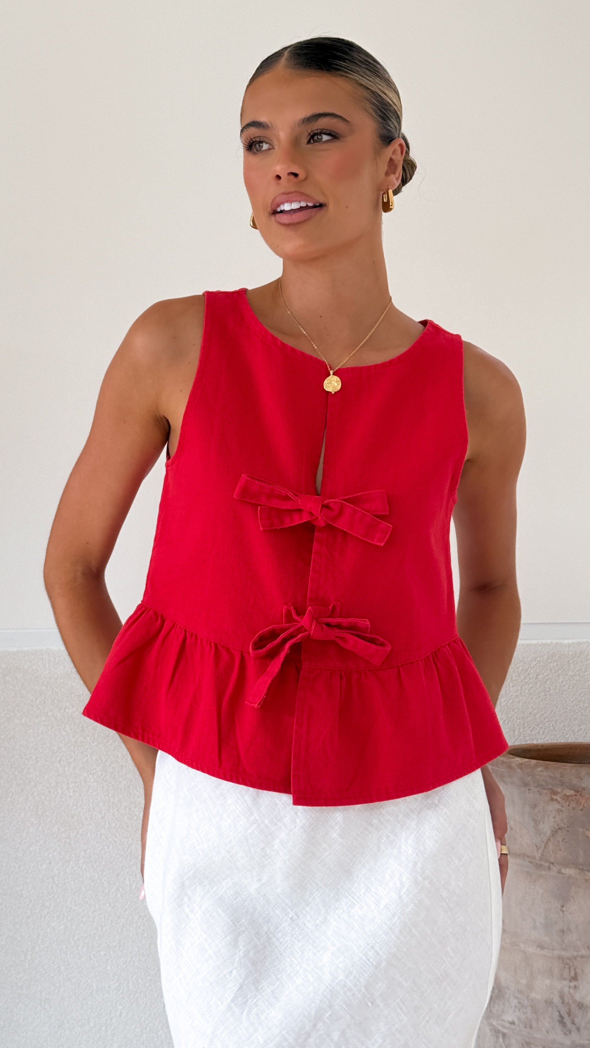 Jarrah Tie Top - Red - Billy J