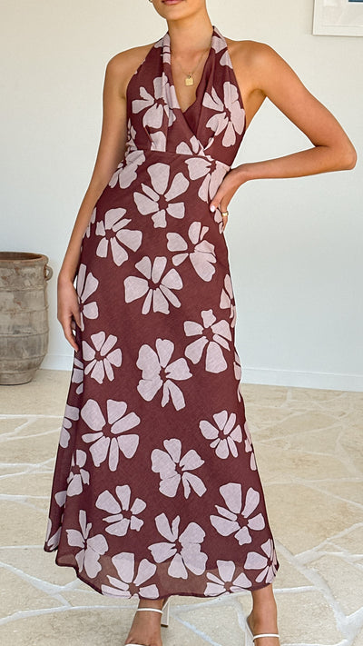 Load image into Gallery viewer, Vallissa Maxi Dress - Brown Floral - Billy J
