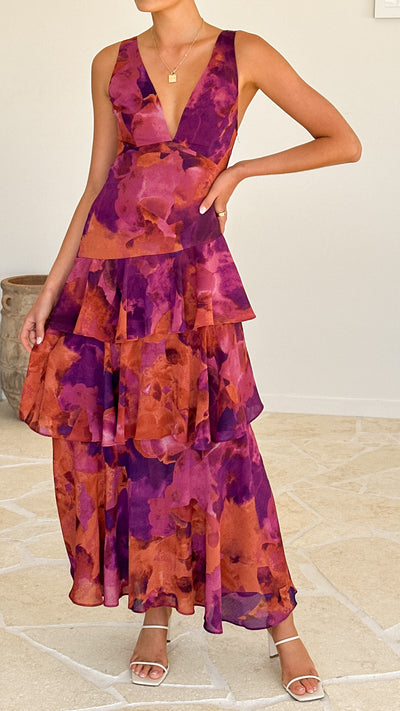 Load image into Gallery viewer, Sachiko Maxi Dress - Purple Print - Billy J
