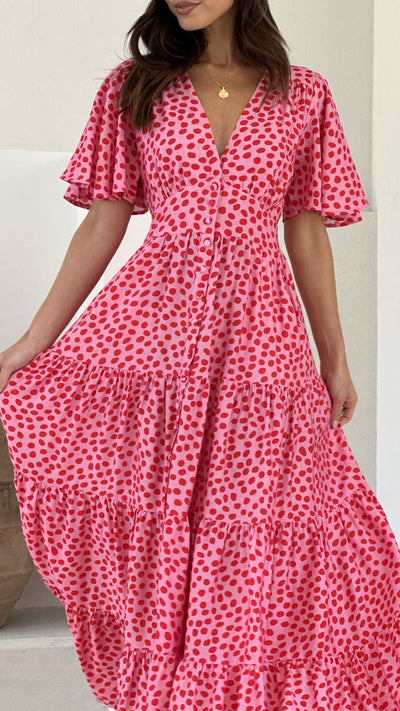 Load image into Gallery viewer, Nola Maxi Dress - Pink/Red Print - Billy J
