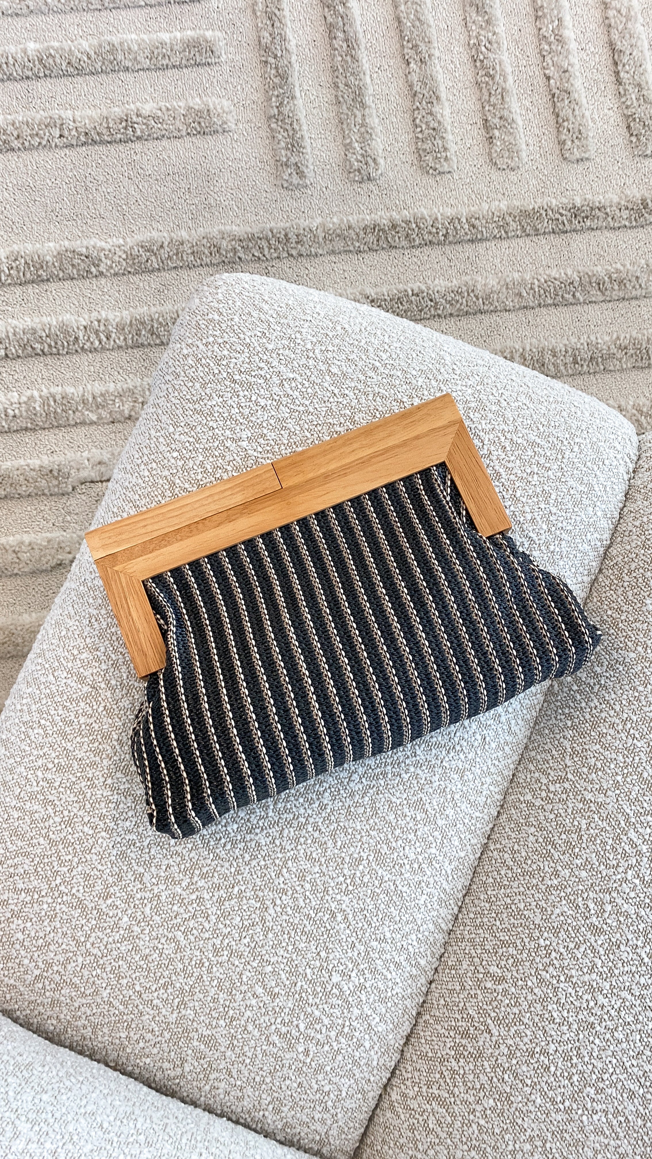 Zoey Thin Stripe Timber Frame Clutch - Black - Billy J