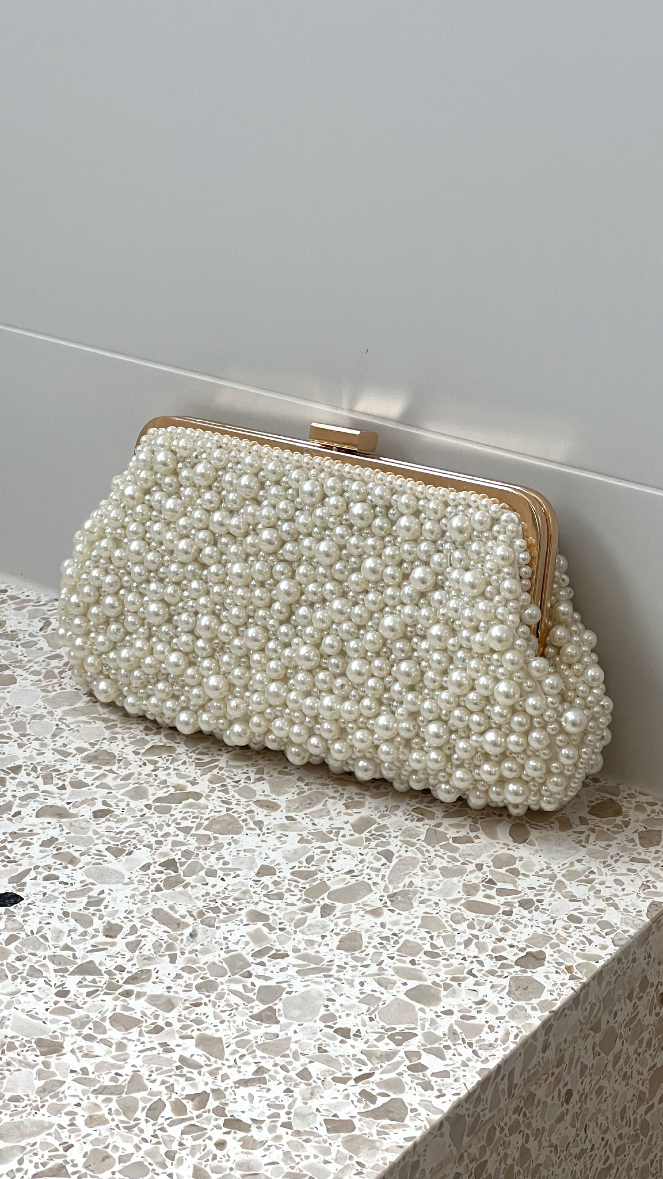 Norma Jean Faux Pearl Clutch - Cream/Gold - Billy J