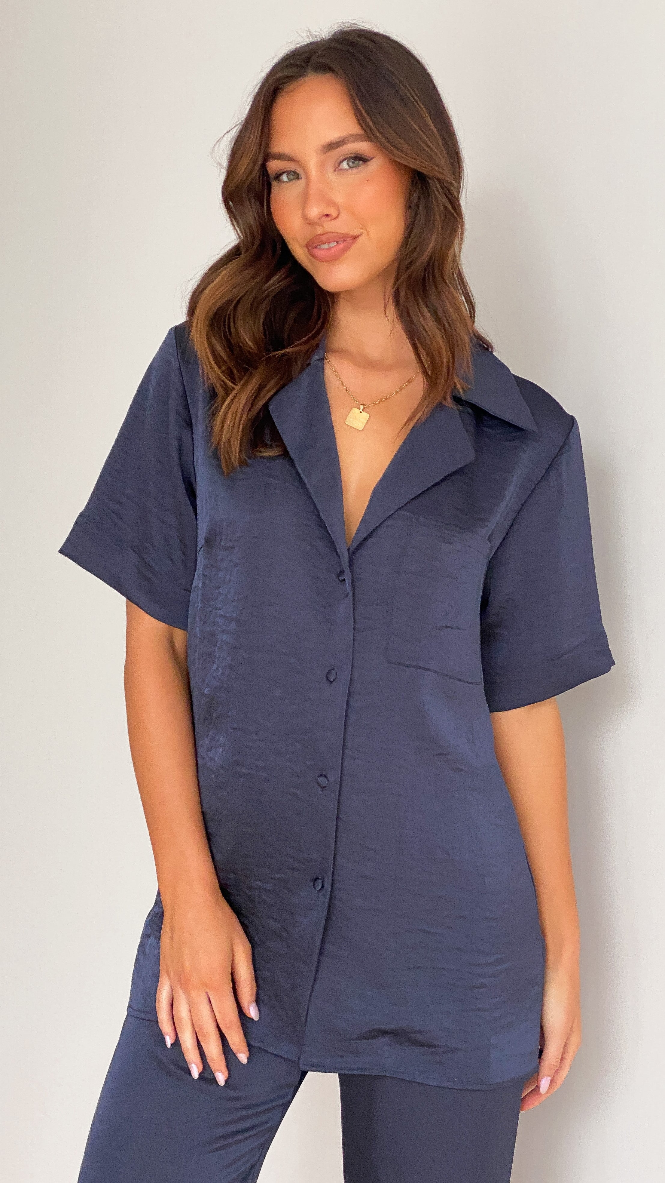 Courtney Button Up Shirt - Navy - Billy J