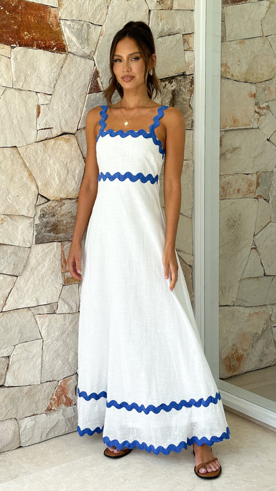 Load image into Gallery viewer, Daleyza Maxi Dress - White / Blue - Billy J
