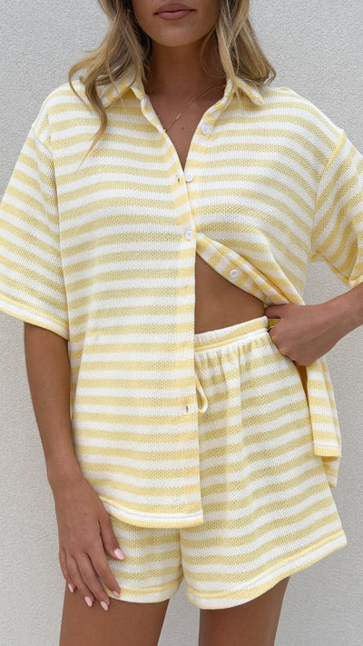 Load image into Gallery viewer, Romi Shirt and Shorts Set - Yellow Stripe - Billy J
