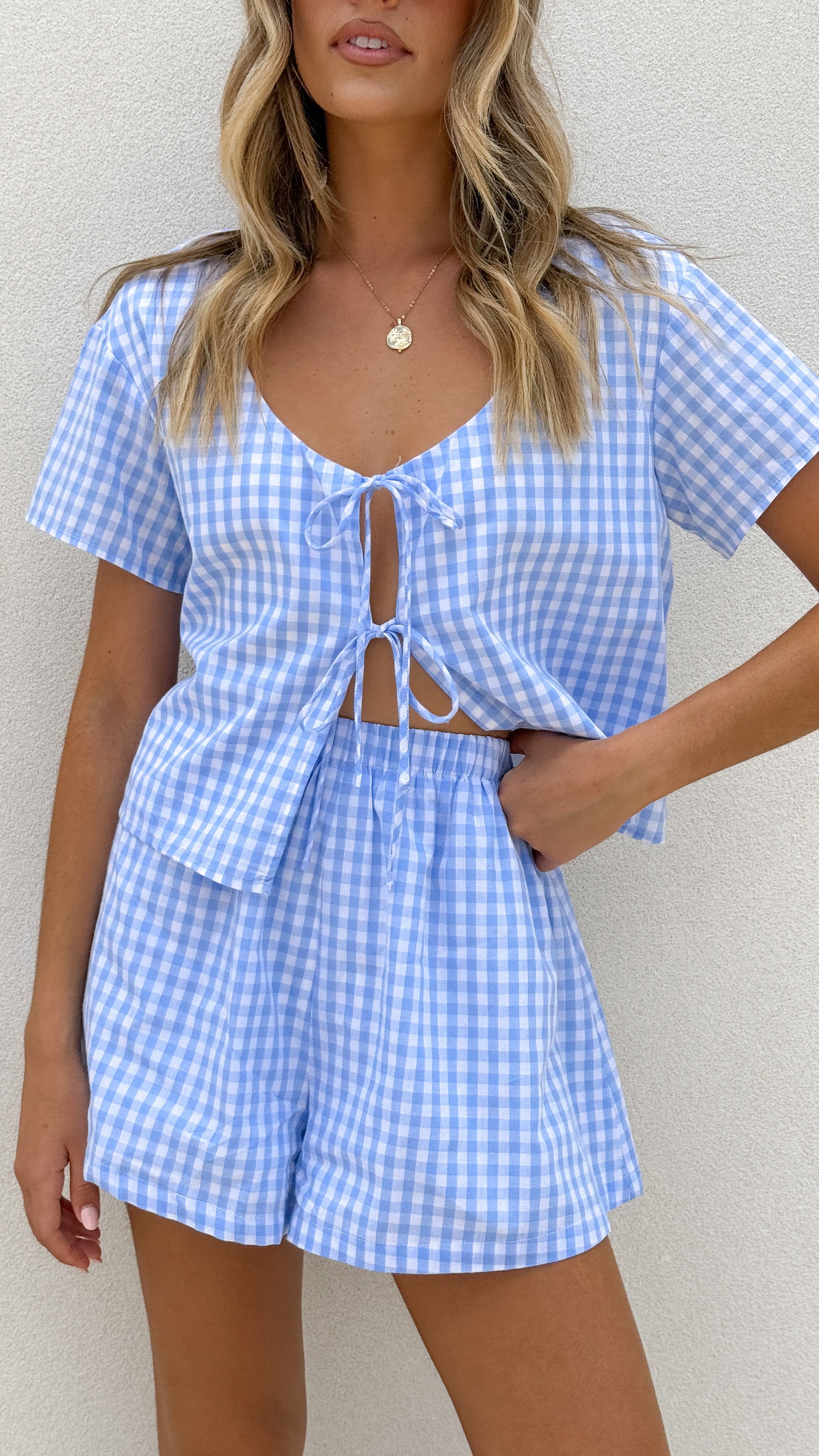 Jaiana Tie Top - Picnic Blue - Billy J