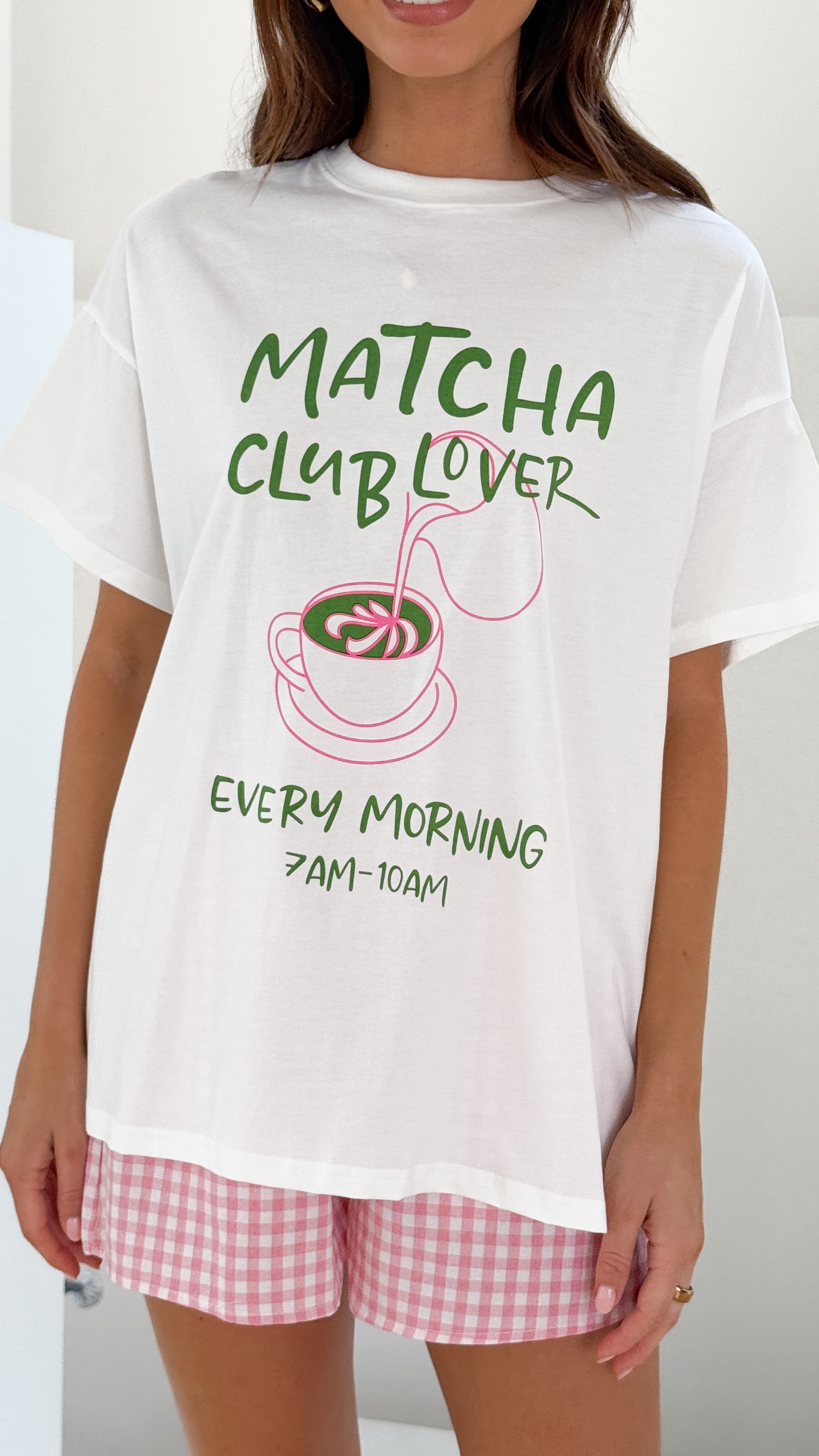 Matcha Club Lover Top and Shorts Set - White/Pink - Billy J