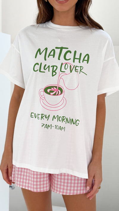 Load image into Gallery viewer, Matcha Club Lover Top and Shorts Set - White/Pink - Billy J
