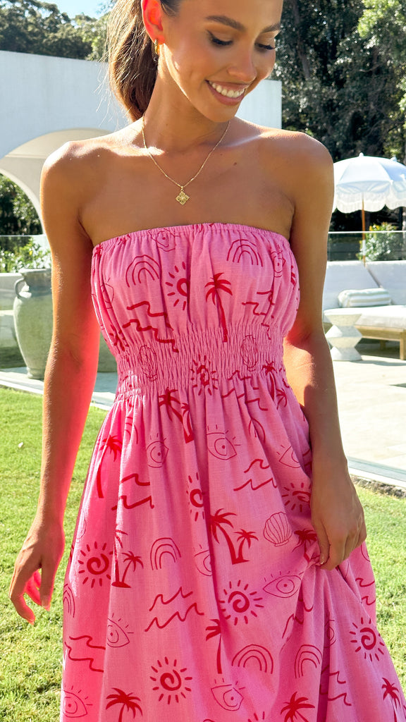 Galatia Maxi Dress - Pink/Red Wave - Billy J