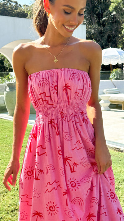 Load image into Gallery viewer, Galatia Maxi Dress - Pink/Red Wave - Billy J
