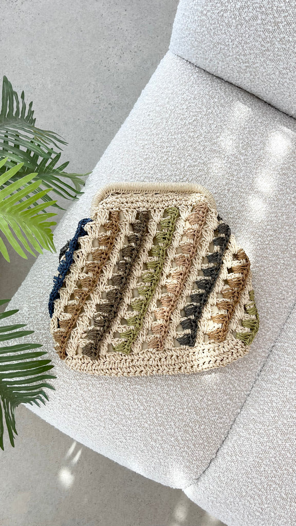 Eadie Crochet Weave Framed Clutch - Multi / Natural - Billy J