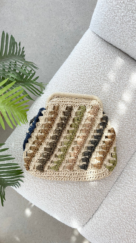 Eadie Crochet Weave Framed Clutch - Multi / Natural - Billy J