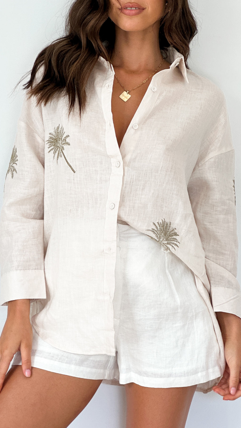 Natalie Button Up Shirt - Palm Print - Billy J