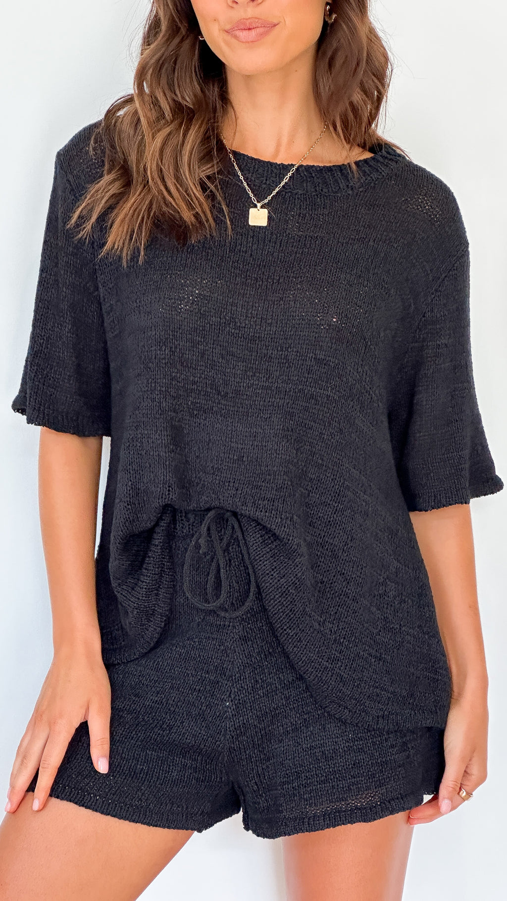 Habiba T-Shirt and Shorts Set - Black Knit - Billy J