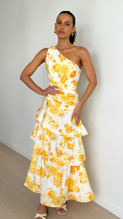 Load image into Gallery viewer, Odilie One Shoulder Maxi Dress - Yellow Floral - Billy J
