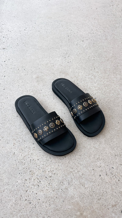 Load image into Gallery viewer, Sol Sana Cleo Slide - Black / Gold - Billy J
