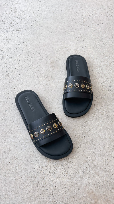 Load image into Gallery viewer, Sol Sana Cleo Slide - Black / Gold - Billy J
