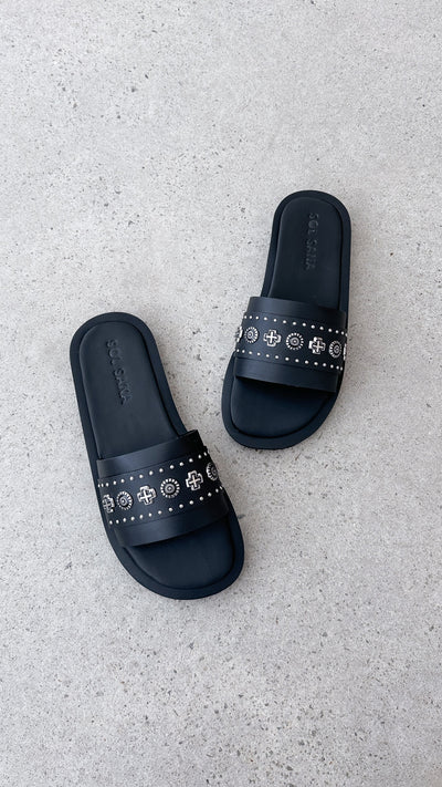 Load image into Gallery viewer, Sol Sana Cleo Slide - Black / Silver - Billy J
