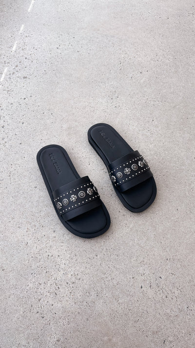 Load image into Gallery viewer, Sol Sana Cleo Slide - Black / Silver - Billy J
