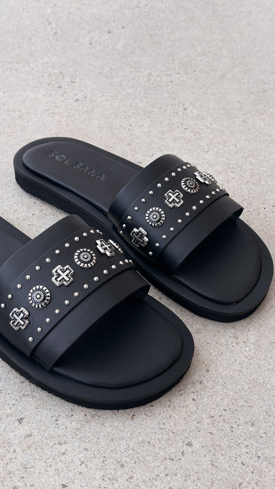 Load image into Gallery viewer, Sol Sana Cleo Slide - Black / Silver - Billy J
