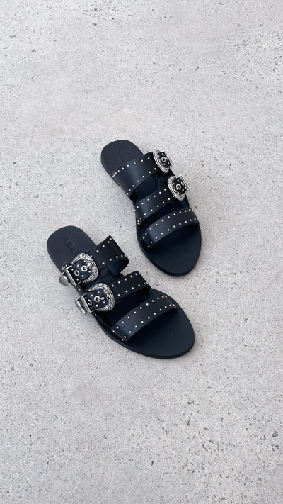 Load image into Gallery viewer, Sol Sana Eastwood Stud Slide - Black / Silver - Billy J
