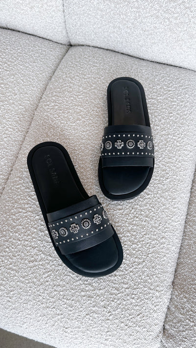 Load image into Gallery viewer, Sol Sana Cleo Slide - Black / Silver - Billy J
