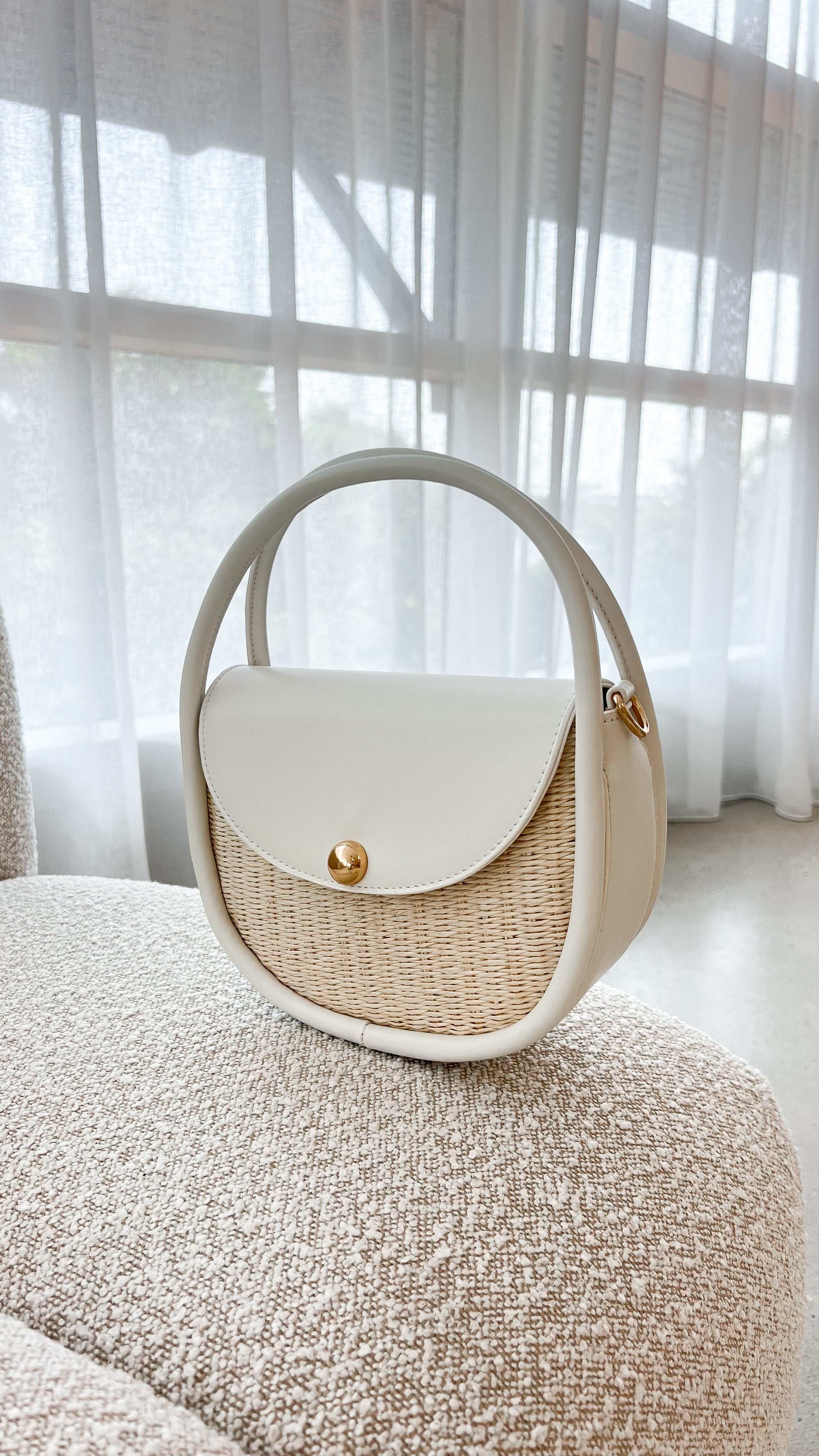 Violetta Woven Circular Mini Bag - Cream - Billy J