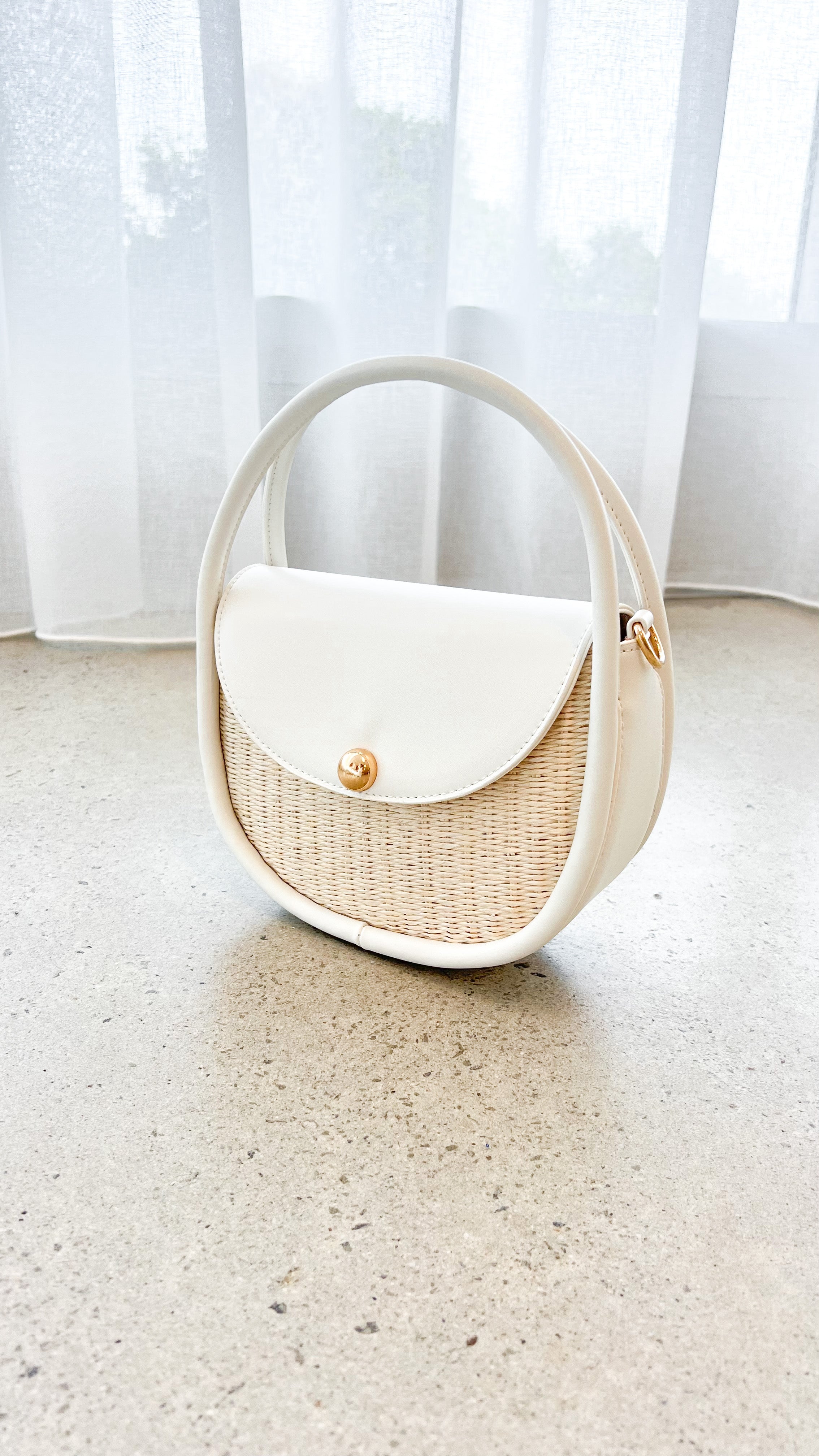 Violetta Woven Circular Mini Bag - Cream - Billy J