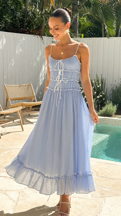 Load image into Gallery viewer, Halo Maxi Dress - Blue / White - Billy J
