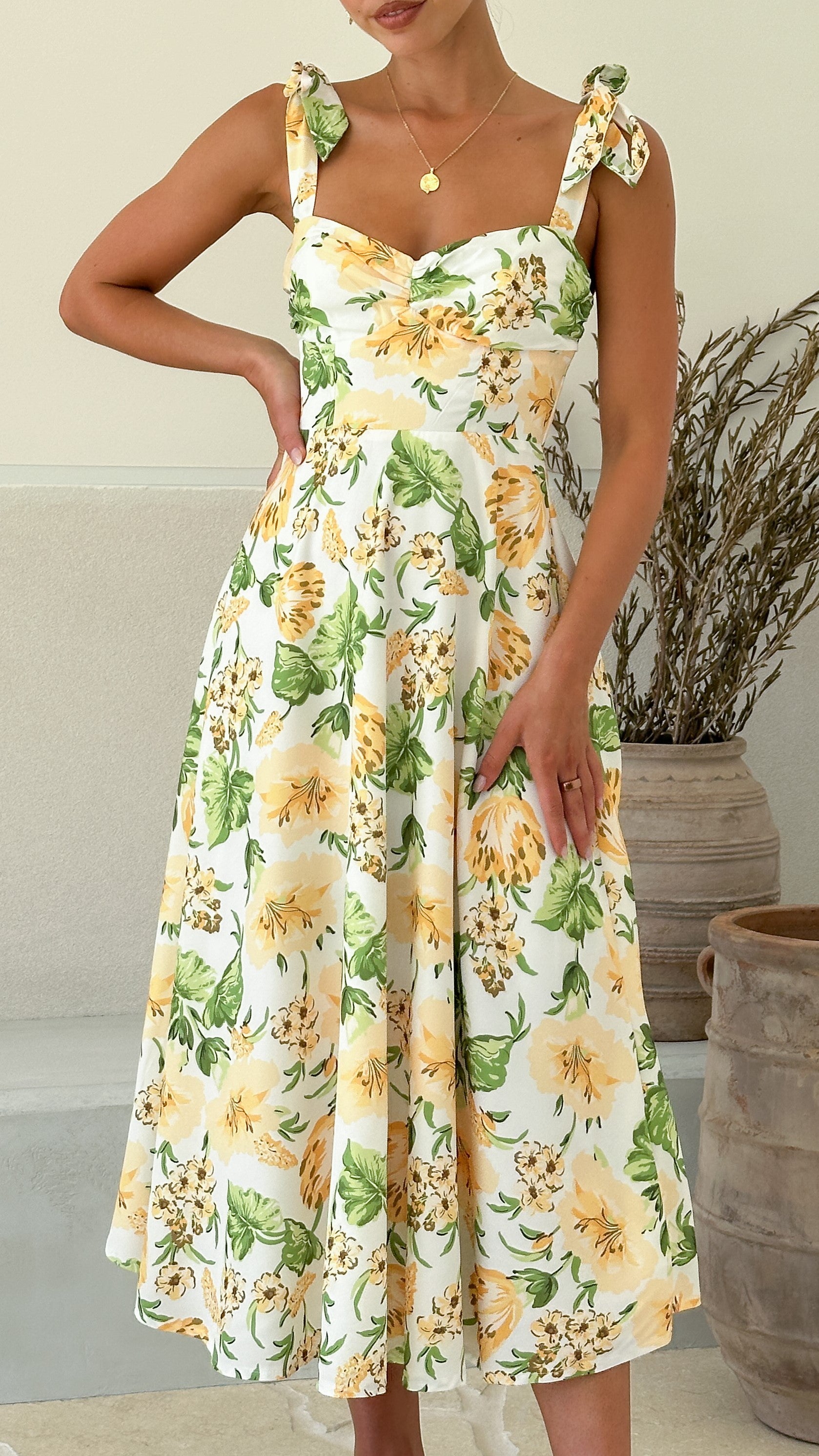 Blakely Midi Dress - Yellow Floral - Billy J