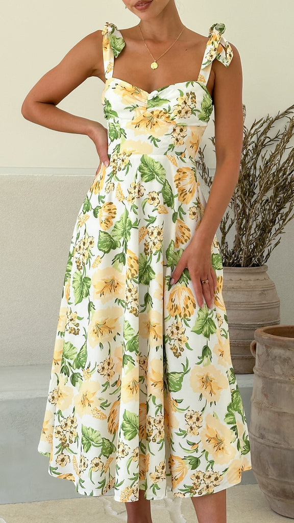 Blakely Midi Dress - Yellow Floral - Billy J