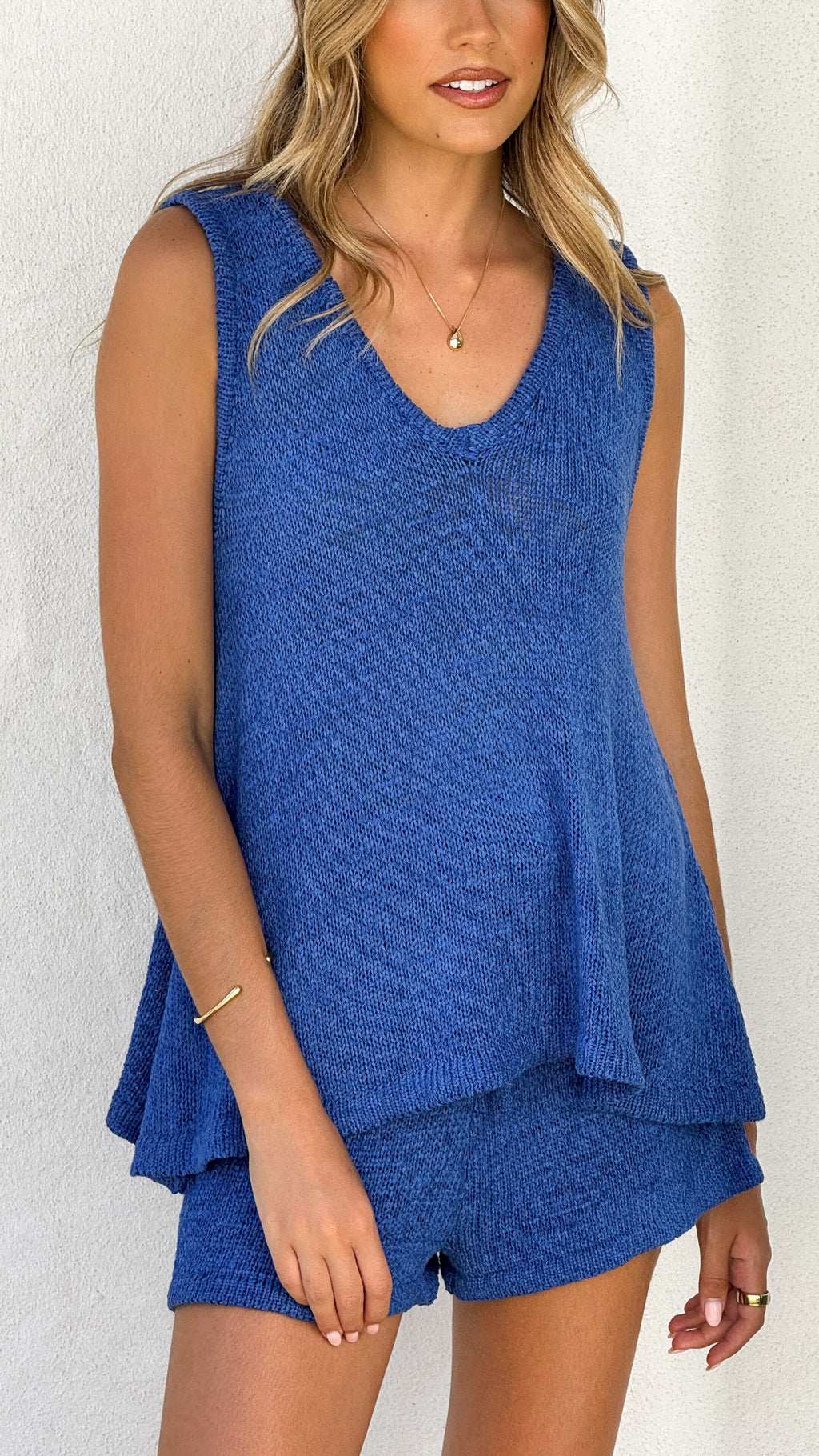 Summer Knit Top and Shorts Set - Blue - Billy J