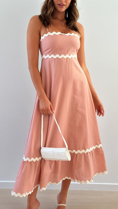 Load image into Gallery viewer, Brodey Midi Dress - Blush / White - Billy J
