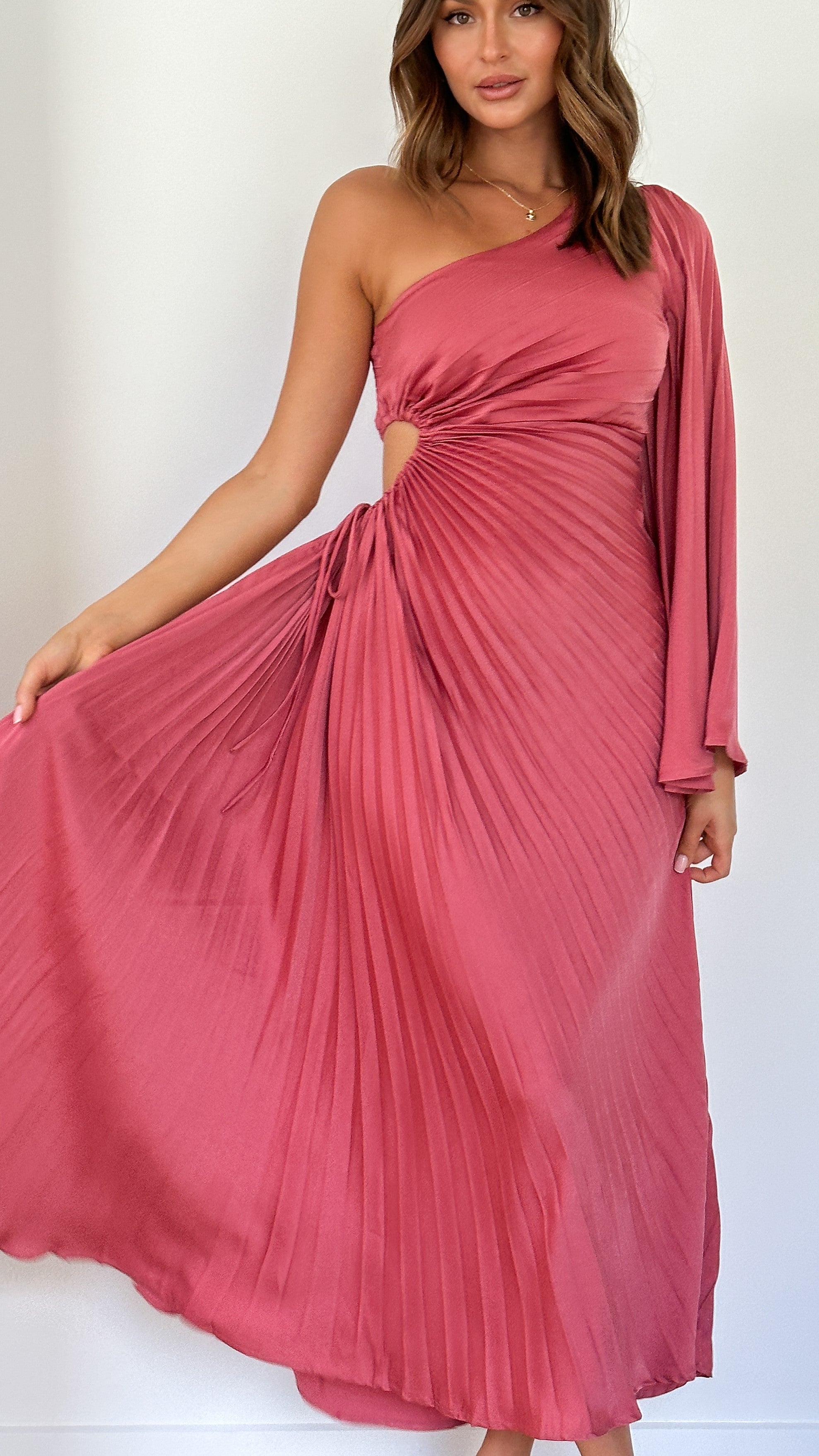 Gwen One Shoulder Maxi Dress - Pink - Billy J